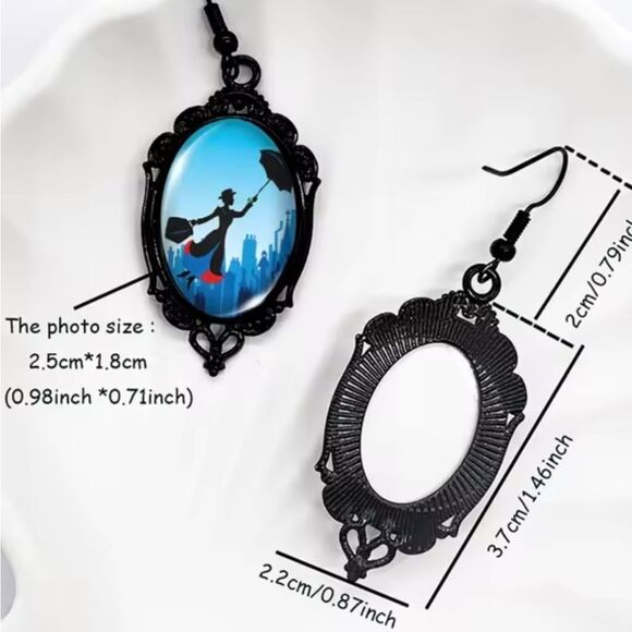 Mary Poppins Black Frame Earrings - Picture 4 of 4